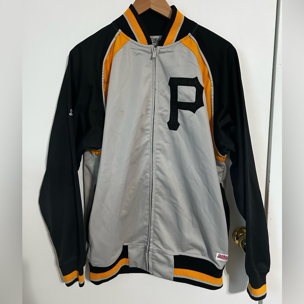 Stitches Black and Gray Bomber Jacket with Orange Highlights